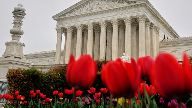 FILE - The U.S. Supreme Court is seen in Washington, Friday, April 3, 2026. (AP Photo/Rahmat...