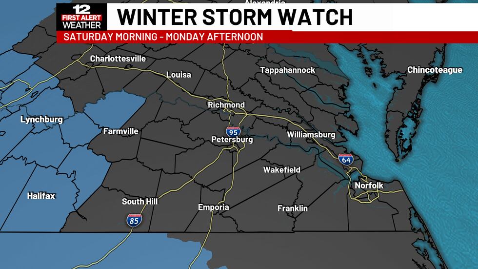 The National Weather Service has issued a Winter Storm watch for Buckingham county in effect...