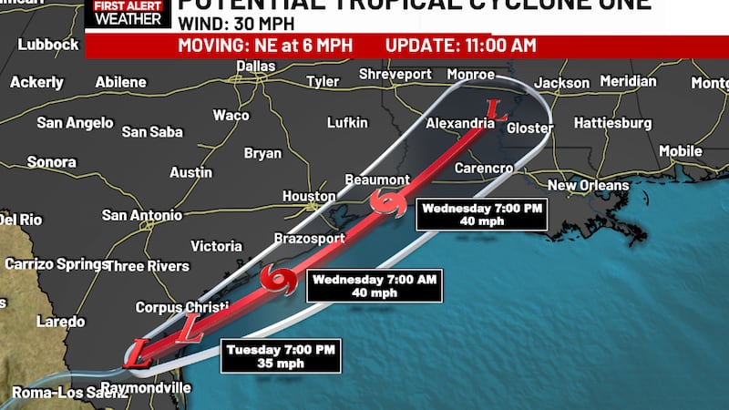 Storm track forecasts a short lived tropical storm that moves deeper into the states early...