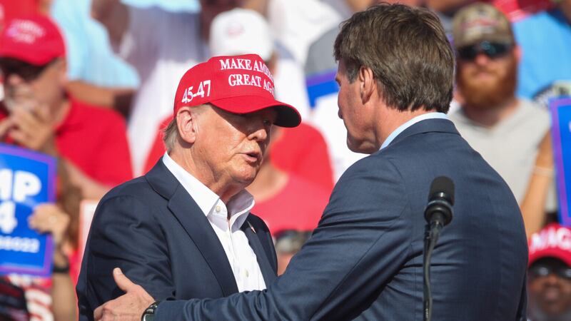 Former President Donald Trump and Virginia Governor Glenn Youngkin at a June 28, 2024 rally in...
