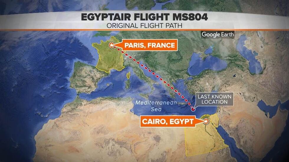 MS804 crashed in the Mediterranean Sea, after leaving Paris Charles de Gaulle Int'l Airport