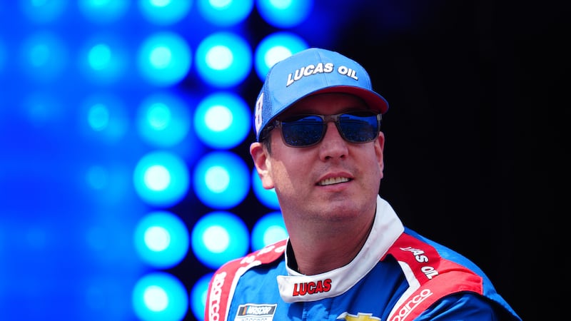 FILE - Kyle Busch is introduced during the NASCAR All-Star auto race at Dover Motor Speedway,...