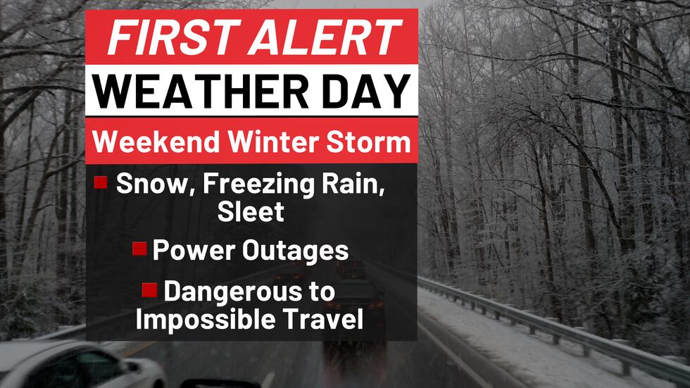 Tracking accumulating snow and ice this weekend with impacts lasting into early next week.