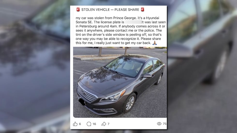 Cox said her car was found in Petersburg on Aug. 14 behind an abandoned house, with the bottom...