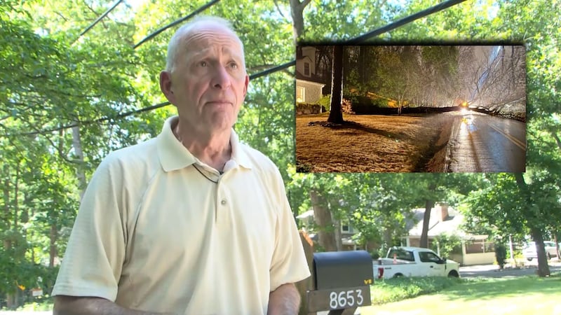 Brad Armstrong, 78, said a neighbor’s giant tree came crashing down across Cherokee Road in...