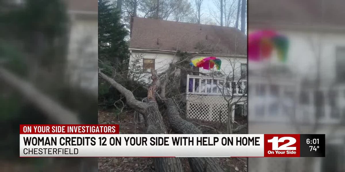 Chesterfield woman calls 12 On Your Side after months of back-and-forth with home insurance The On Your Side Investigators getting answers for one Chesterfield woman. She reached out to us after a tree fell on her home leaving behind thousands in damag Published : Jun. 3, 2026 at 2:28 AM GMT+2 | Updated : moments ago
