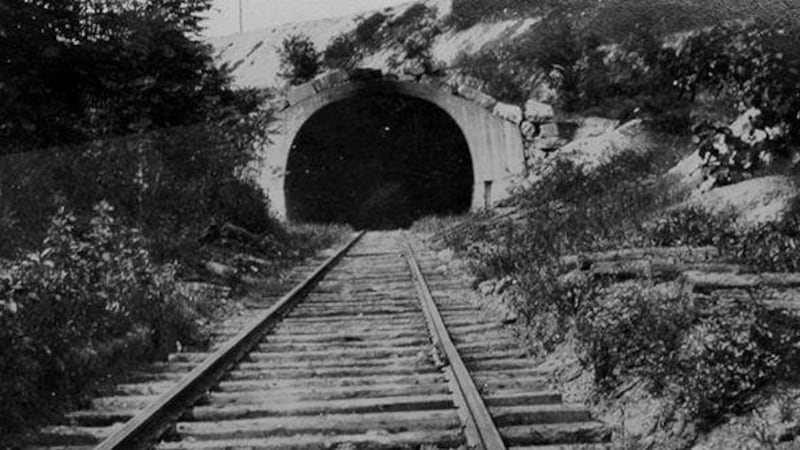 The entrance to the Church Hill Tunnel. Following a collapse, the tunnel was sealed with the...