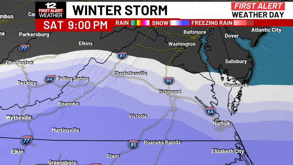 Snow starts late Saturday.
