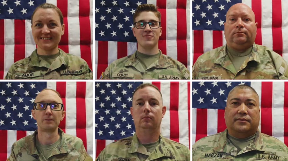Top row, left to right: Sgt. 1st Class Nicole Amor, Sgt. Declan Coady, Sgt. 1st Class Noah...