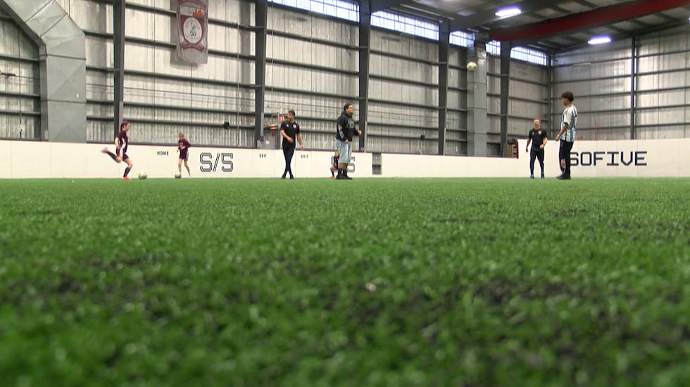 People playing soccer at Sofive Soccer in Chesterfield.