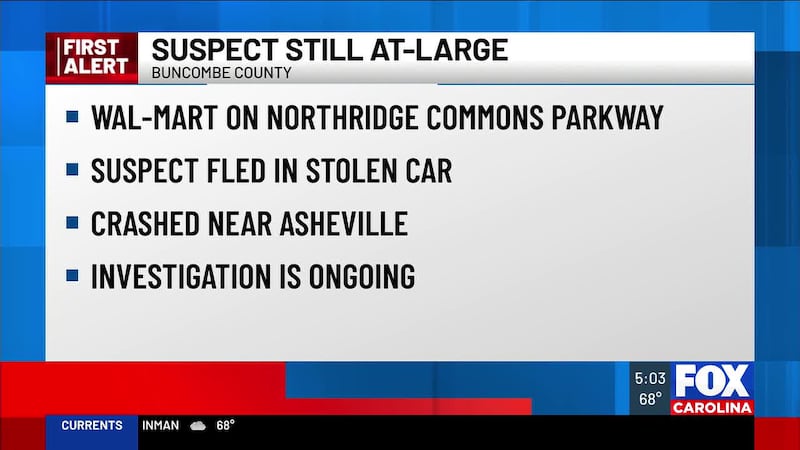 NC police search for suspect who crashed stolen car